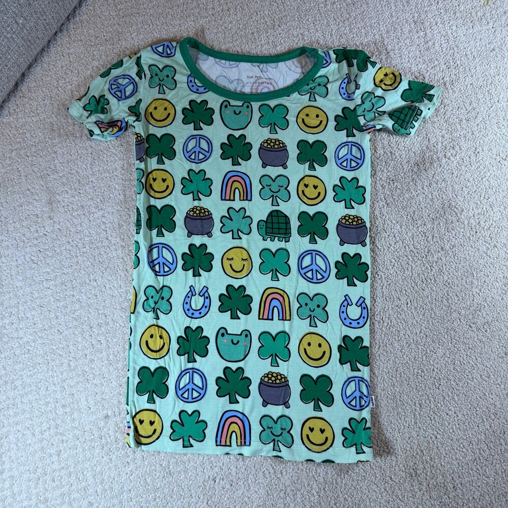 Little Sleepies St Patrick’s Day Bamboo Pajama Set Shamrocks Rainbows Size 9/10